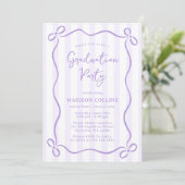 Invitation Purple Stripes Bow Frame Graduation Party Photo (Debout devant)