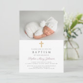 Invitation Purple Stripes Croix Religieuse Photo Baptême (Debout devant)