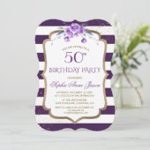 Invitation Purple Stripes Gold Violet Floral 50e anniversaire (Debout devant)