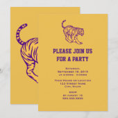 Invitation Purple Stripes Wild Cat Tiger Fête Générique (Devant / Derrière)