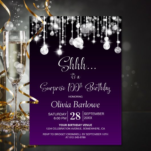 Invitation Purple Surprise 100e fête d'anniversaire