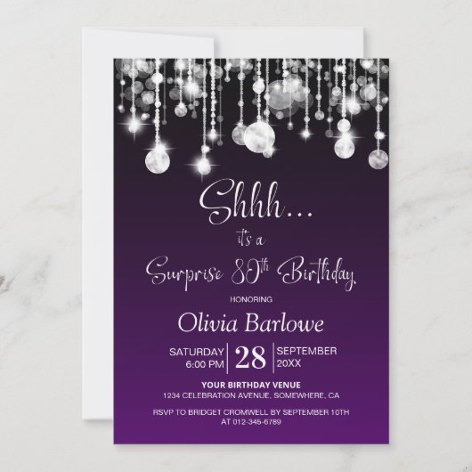Invitation Purple Surprise 80e fête d'anniversaire (Devant)