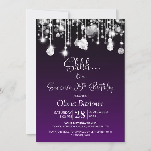 Invitation Purple Surprise 90e fête d'anniversaire (Devant)