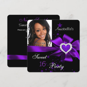 Invitation Purple Sweet 16 Anniversaire Fête Coeur Photo