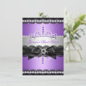 Invitation Purple Sweet 16 Anniversaire Fête Silver Black Lac (Debout devant)
