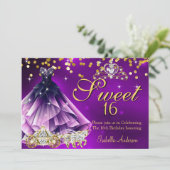 Invitation Purple Sweet 16 Anniversaire Robe Tiara Carriage (Debout devant)