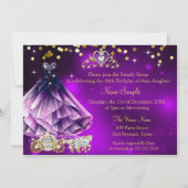 Invitation Purple Sweet 16 Anniversaire Robe Tiara Carriage (Dos)