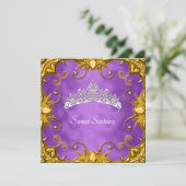 Invitation Purple Sweet 16 Anniversaire Soirée Or Blanc Tiara (Debout devant)