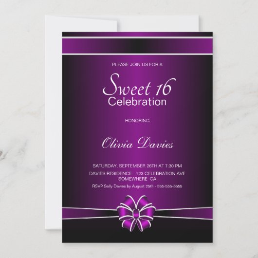Invitation Purple Sweet 16 Fête d'anniversaire (Devant)
