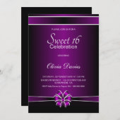 Invitation Purple Sweet 16 Fête d'anniversaire (Devant / Derrière)