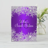 Invitation Purple Sweet 16 Snowflake Winter Wonderland (Debout devant)