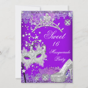 Invitation Purple Sweet sixteen 16 Masquerade Party Tiara 2