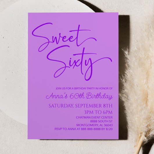 Invitation Purple Sweet Sixty Minimal 60e fête d'anniversaire