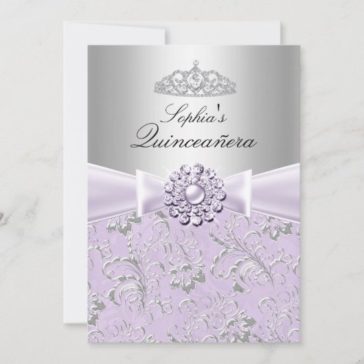 Invitation Purple Swirl & Tiara Quinceanera Annonces (Devant)