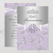 Invitation Purple Swirl & Tiara Quinceanera Annonces (Devant / Derrière)
