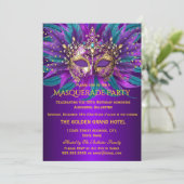 Invitation Purple Teal Blue Masks Masquerade Birthday Party (Debout devant)