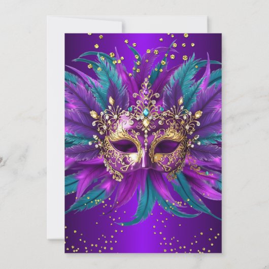 Invitation Purple Teal Blue Masks Masquerade Birthday Party (Dos)