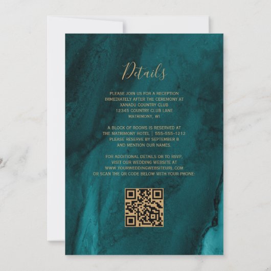 Invitation Purple Teal Gold Agate QR Code Wedding (Dos)