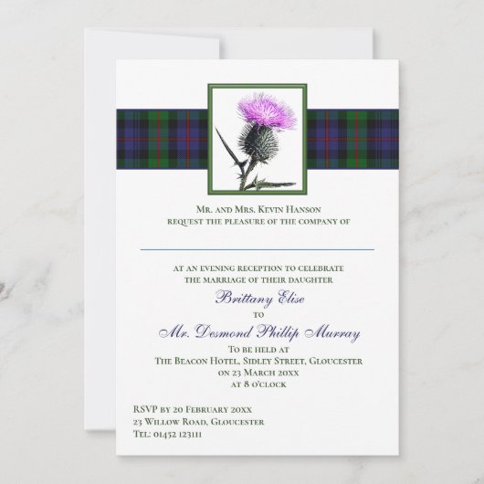 Invitation Purple Thistle Murray d'Atholl Tartan Mariage (Devant)