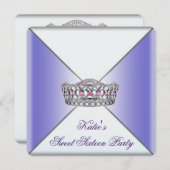 Invitation Purple Tiara Sweet 16 Party (Devant / Derrière)
