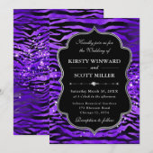 Invitation Purple Tiger Stripes Glitter Glam Wedding (Devant / Derrière)