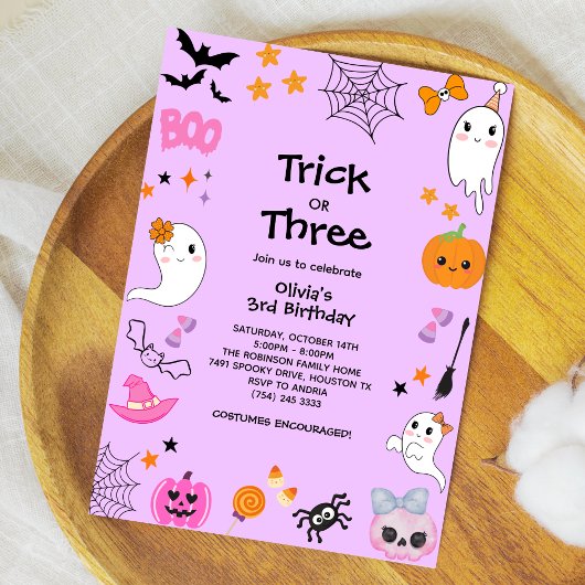 Invitation Purple Trick ou traiter Halloween 3e anniversaire