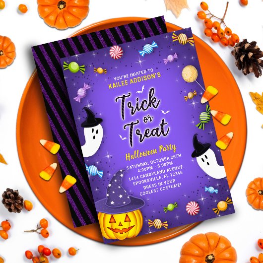 Invitation Purple Trick ou traiter les enfants Halloween Part