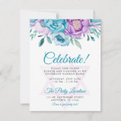 Invitation Purple Turquoise Aquarelle Florale Bat mitzvah Par (Devant)