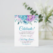 Invitation Purple Turquoise Aquarelle Florale Bat mitzvah Par (Debout devant)