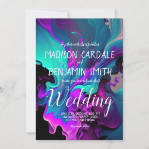 Invitation Purple Turquoise Beau Abstrait Fluid Mariage