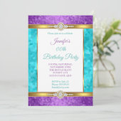 Invitation Purple Turquoise Blue Gold Diamond Anniversaire (Debout devant)