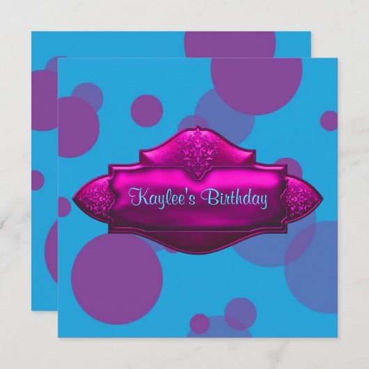 Invitation Purple Turquoise Bubbles Filles 10e fête d'anniver (Devant / Derrière)