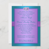 Invitation Purple, Turquoise Coeurs Floraux Monogramme Mariag (Dos)