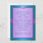 Invitation Purple, Turquoise Coeurs Floraux Monogramme Mariag (Dos)