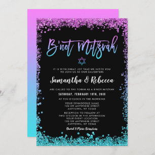 Invitation Purple Turquoise Faux Parties scintillant B'not Mi
