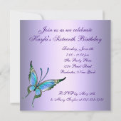 Invitation Purple Turquoise Papillon sucré 16 fête d'annivers (Dos)