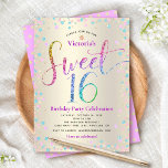 Invitation Purple Turquoise Parties scintillant Sweet 16 Anni<br><div class="desc">"Bonne Douce 16". Cet invitation est un excellent moyen de faire célébrer à votre fille son anniversaire marquant avec tous ses amis. Envoyez cette invitation de fête étonnante, pétillante, girly, festive, moderne, personnalisée pour un événement à retenir. La typographie de script de parties scintillant arc-en-ciel, ainsi que les fêtes turquoise,...</div>