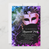 Invitation Purple Turquoise Rainbow Masquerade Party (Devant)