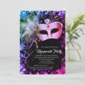 Invitation Purple Turquoise Rainbow Masquerade Party (Debout devant)