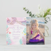 Invitation Purple Turquoise Sirène Anniversaire Photo Invitat (Debout devant)