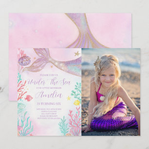 Invitation Purple Turquoise Sirène Anniversaire Photo Invitat
