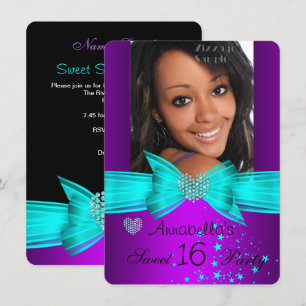 Invitation Purple Turquoise Sweet 16 Anniversaire Partie Diam