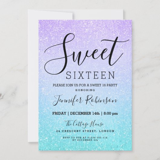 Invitation Purple Turquoise Sweet 16 Anniversaire Peinture Pa (Devant)