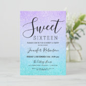 Invitation Purple Turquoise Sweet 16 Anniversaire Peinture Pa (Debout devant)