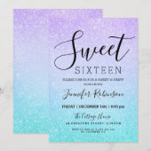 Invitation Purple Turquoise Sweet 16 Anniversaire Peinture Pa (Devant / Derrière)