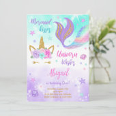 Invitation Purple Turquoise Unicorn Sirène Anniversaire Invit (Debout devant)