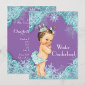 Invitation Purple Turquoise Winter Onederland 1ère fête d'ann (Devant / Derrière)