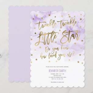 Invitation Purple, Twinkle Stars , Watercolor, Baby Girl