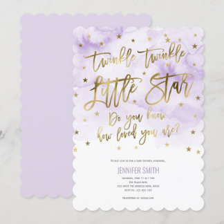 Invitation Purple, Twinkle Stars , Watercolor, Baby Girl