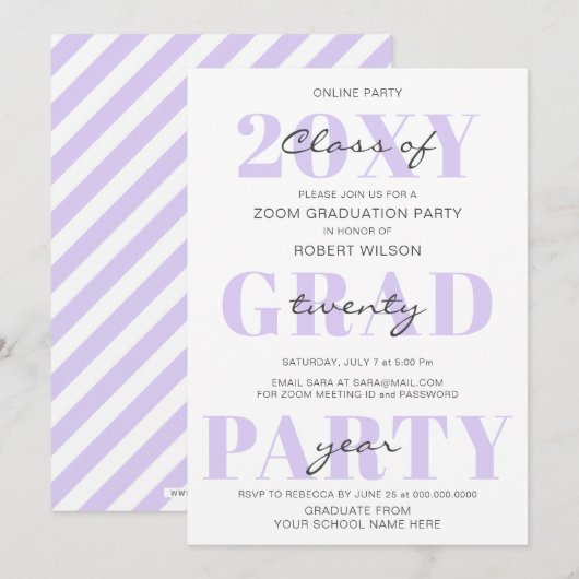 Invitation Purple Typographie Moderne En Ligne Graduation Par (Devant / Derrière)